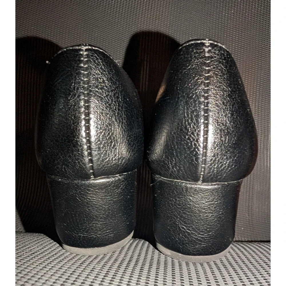 Women's Black Faux Leather Block Heel Loafers Slip-On Dress Shoes Size 4